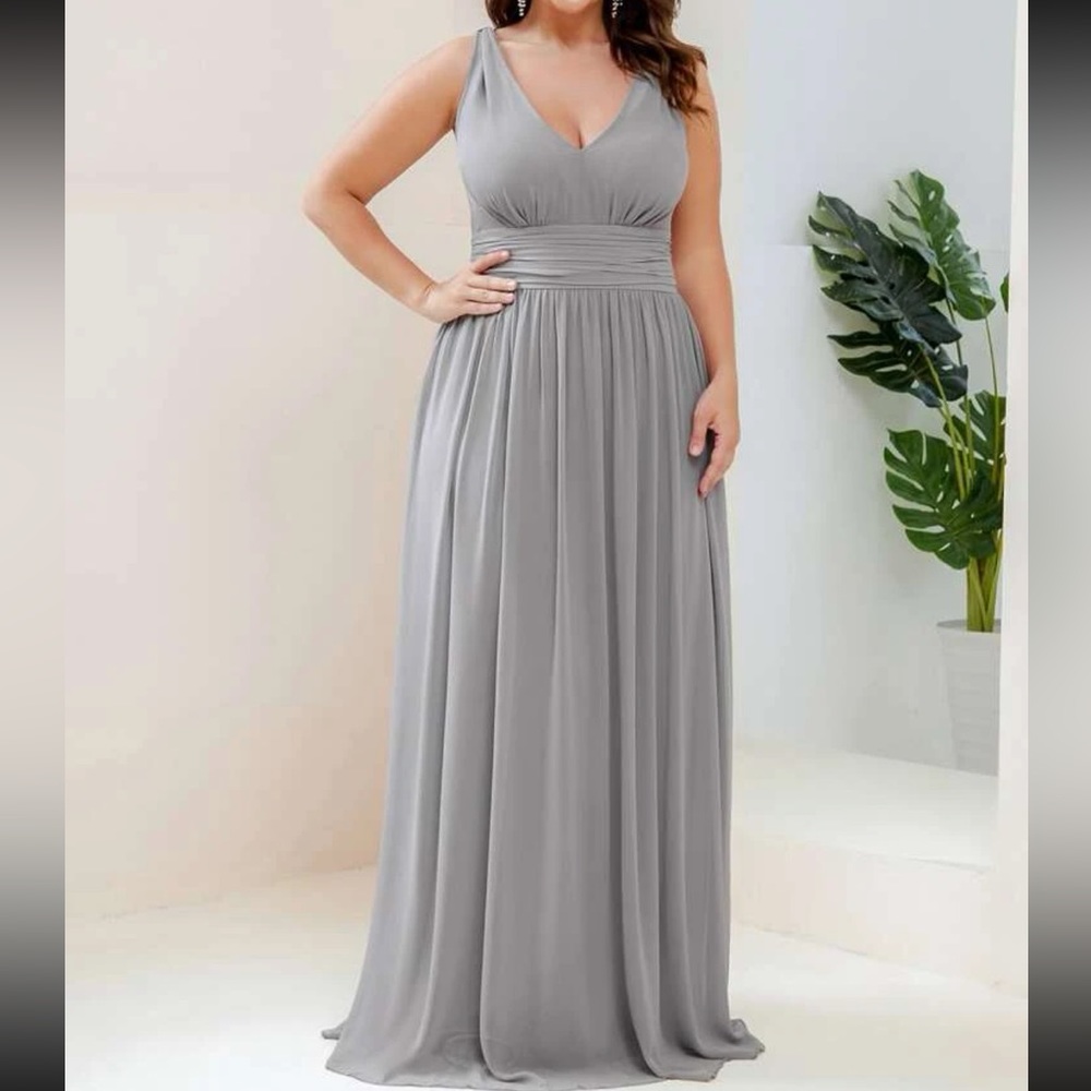 Plus size V neck party formal evening dress